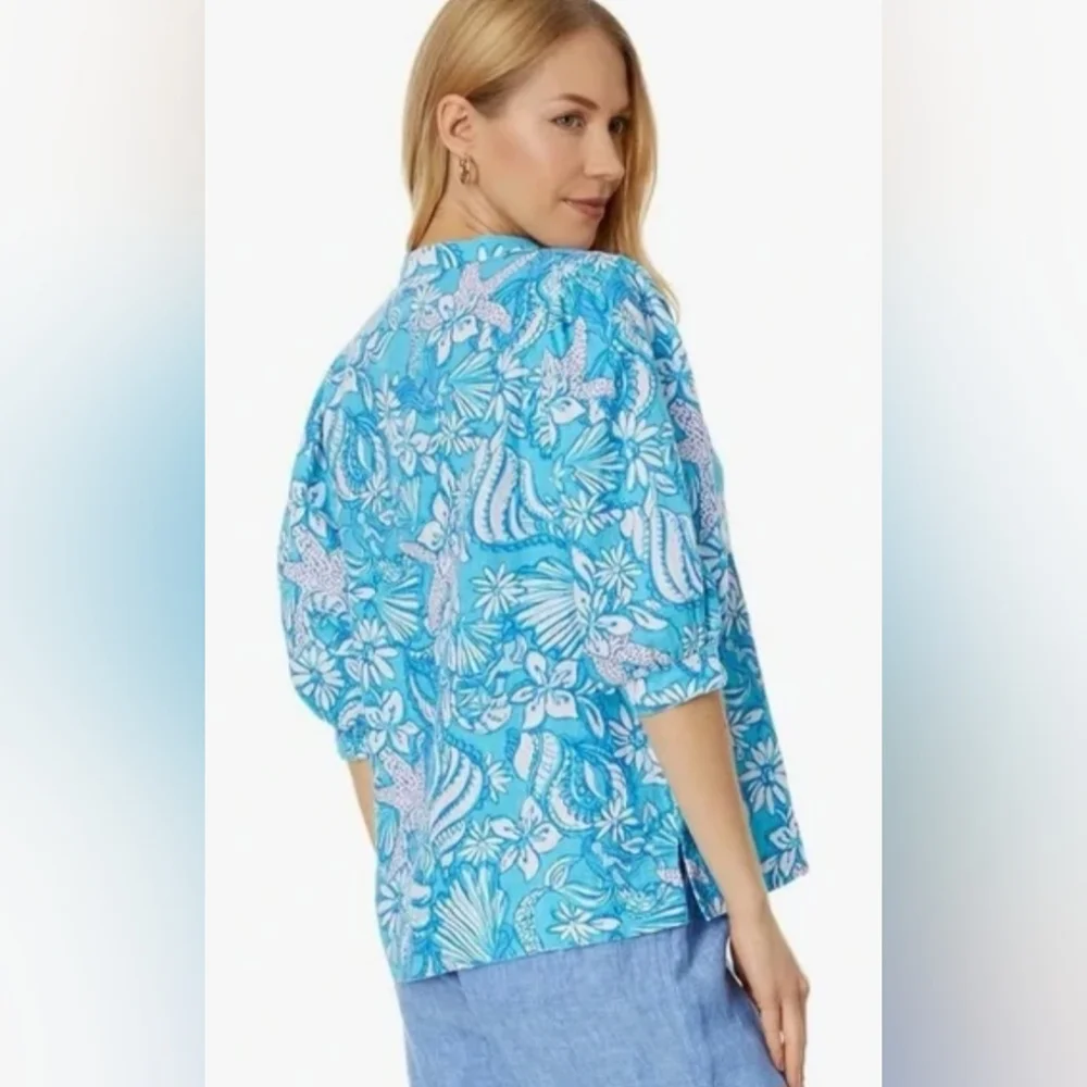 Lilly Pulitzer Mialeigh linen top Sea life print. Size 16 - Picture 2 of 7